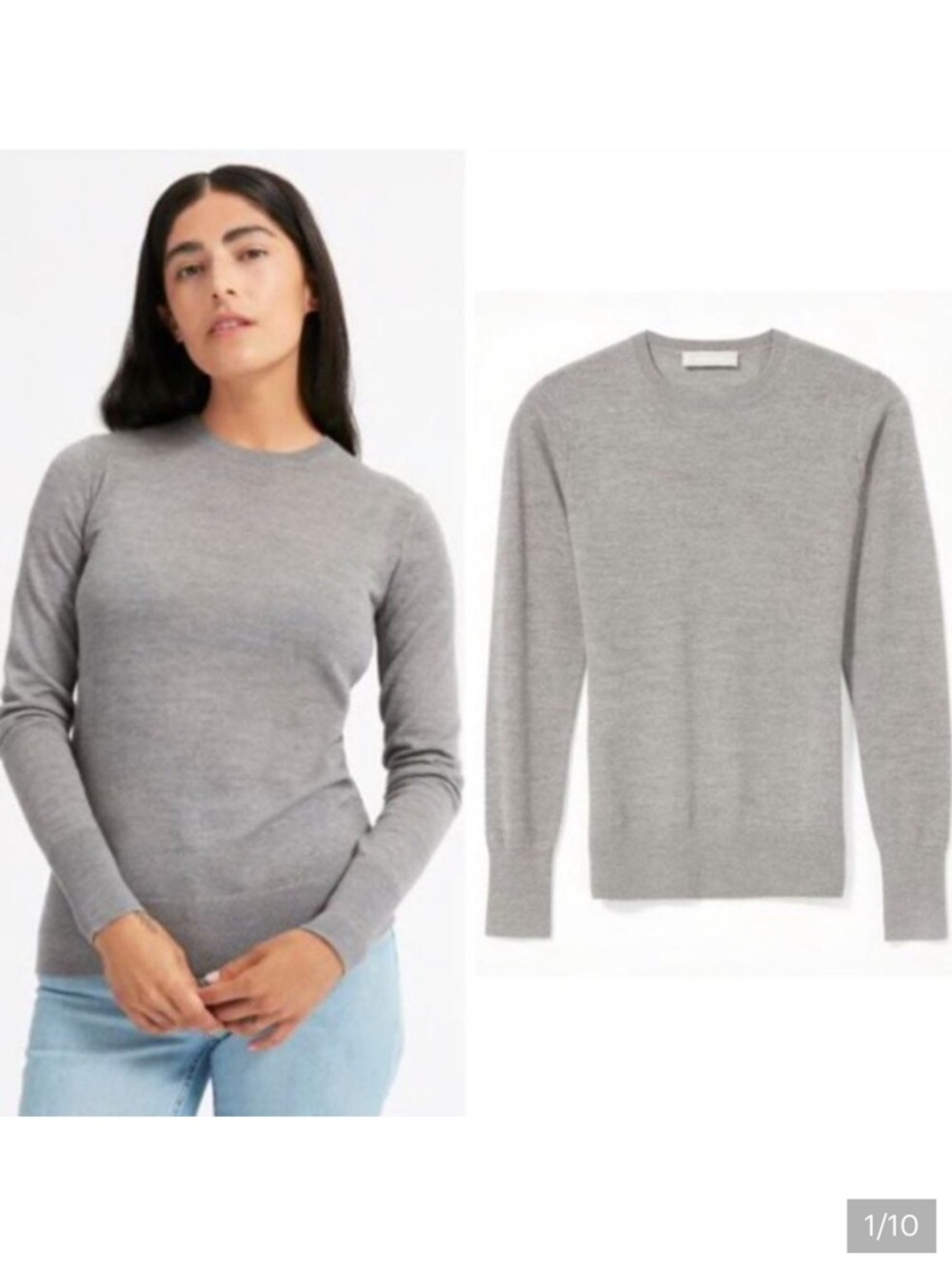 Everlane Women's Crewneck Light Gray Luxe Wool Lightweight Sweater Top